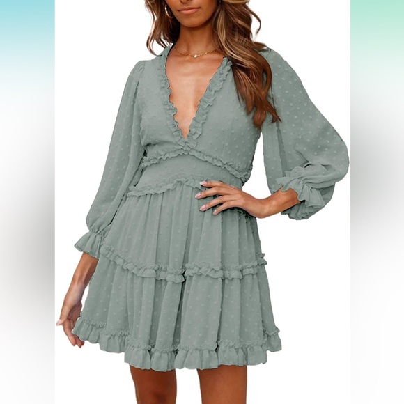 Eytino Amazon Dresses Floral Print V Neck Long Sleeve Backless Mini - Picture 1 of 8